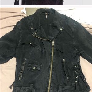 Free People black oversized denim jacket